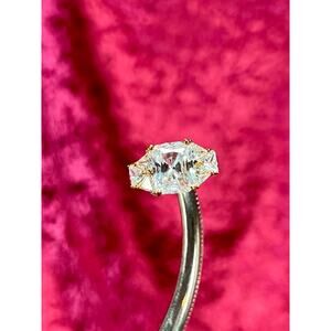 Vintage Gold Electroplate Sterling Ring Square Cut Faceted Cubic Zirconia 6.75